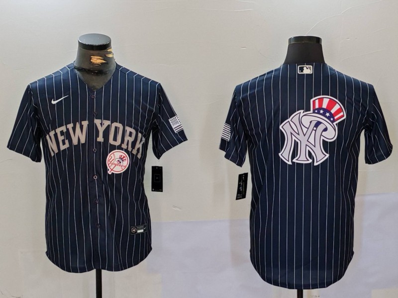 Men New York Yankees Blank Blue stripe joint name 2024 Nike MLB Jersey style 91216->indianapolis colts->NFL Jersey